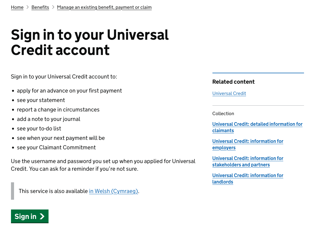 A screenshot showing an example of a simple start page from the coronavirus shielding support service. The page includes a heading, text to explain who can use the service, and a start button labelled 'Register or update your details'.
